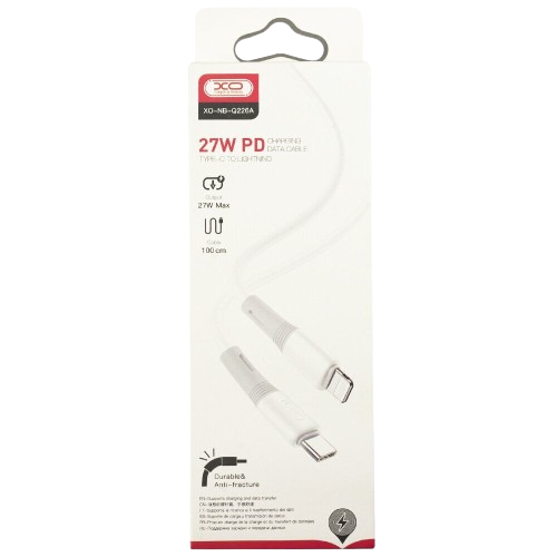 Кабель Type-C to Lightning PD XO NBQ226A 27W 1m White